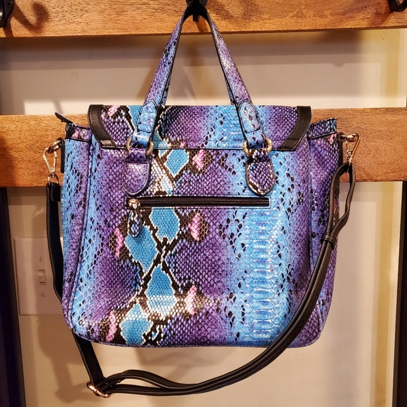 Multicolor Snake Print Satchel with Gold Hardware - Picture 7 of 8